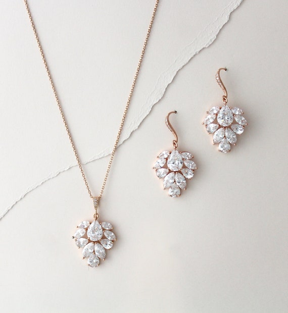 Rose gold Bridal earrings Wedding jewelry set Rose Gold | Etsy