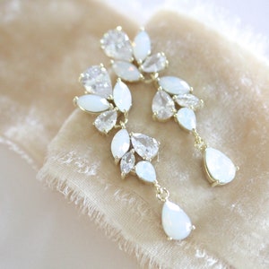 Rose gold crystal Bridal earrings, Bridal jewelry, CZ drop Wedding earrings, White opal earrings, Rose gold Wedding jewelry, Cubic Zirconia image 8
