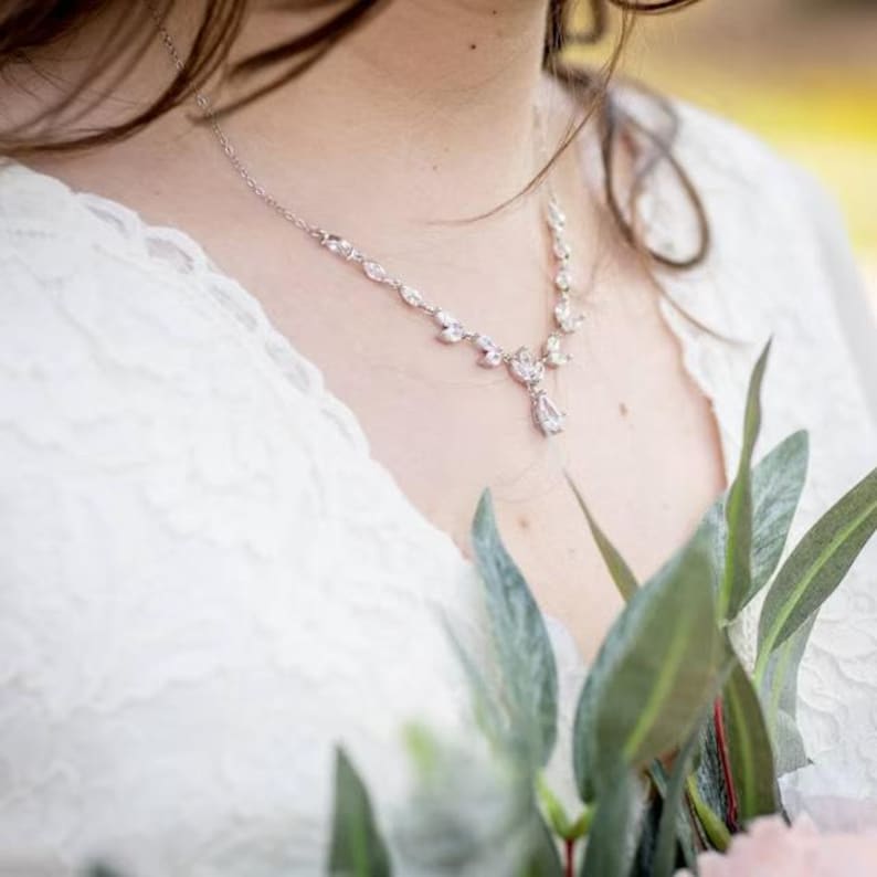 Rose gold necklace set Bridal jewelry set Bridesmaid jewelry Rose Gold Wedding earrings Rose Gold jewelry Teardrop earrings Simple jewelry image 2