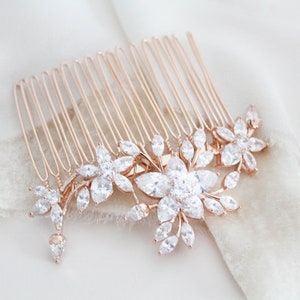 Rose Gold hair comb Wedding headpiece Crystal Bridal hair comb Bridal hair accessories Floral Leaf hair piece Bridesmaid hair comb