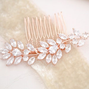 Rose gold hair comb, CZ Bridal hair comb, Rose gold hair piece, Floral hair piece, Bridal hair piece, Crystal hair piece, Headpiece