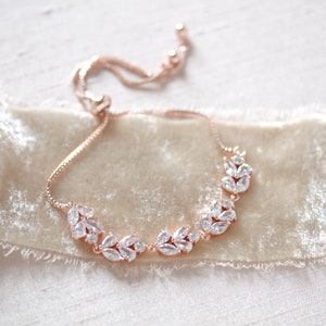 Rose Gold Wedding Bracelet, Dainty Bridal Bracelet, Bridal Jewelry ...