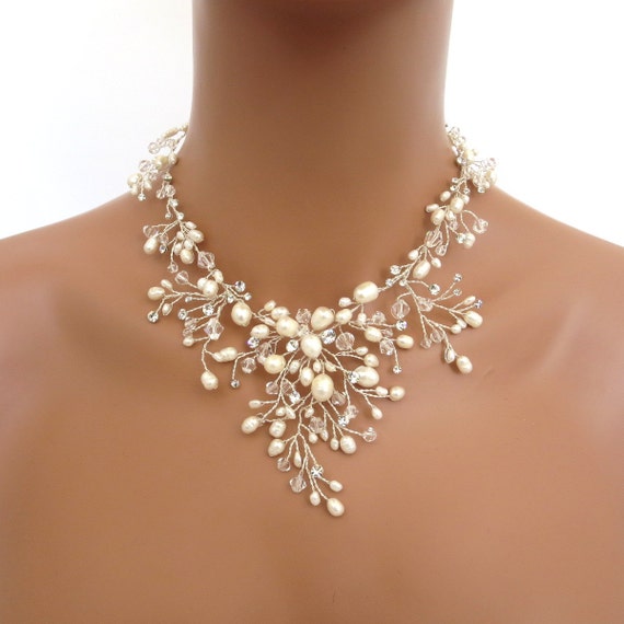 Ivory Pearl Wedding Jewelry Bridal Choker Necklace Bracelet Earrings