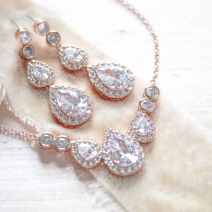 Rose gold Bridal necklace, Wedding jewelry set, Wedding necklace and earrings, Bridesmaid jewelry set, Rose gold earrings, Bridal earrings