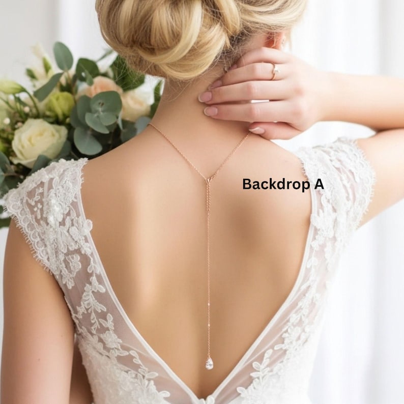 Rose gold necklace set Bridal jewelry set Bridesmaid jewelry Rose Gold Wedding earrings Rose Gold jewelry Teardrop earrings Simple jewelry image 9