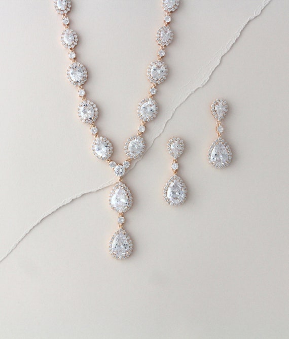 Rose Gold Bridal Necklace Set Wedding Necklace Set Bridal