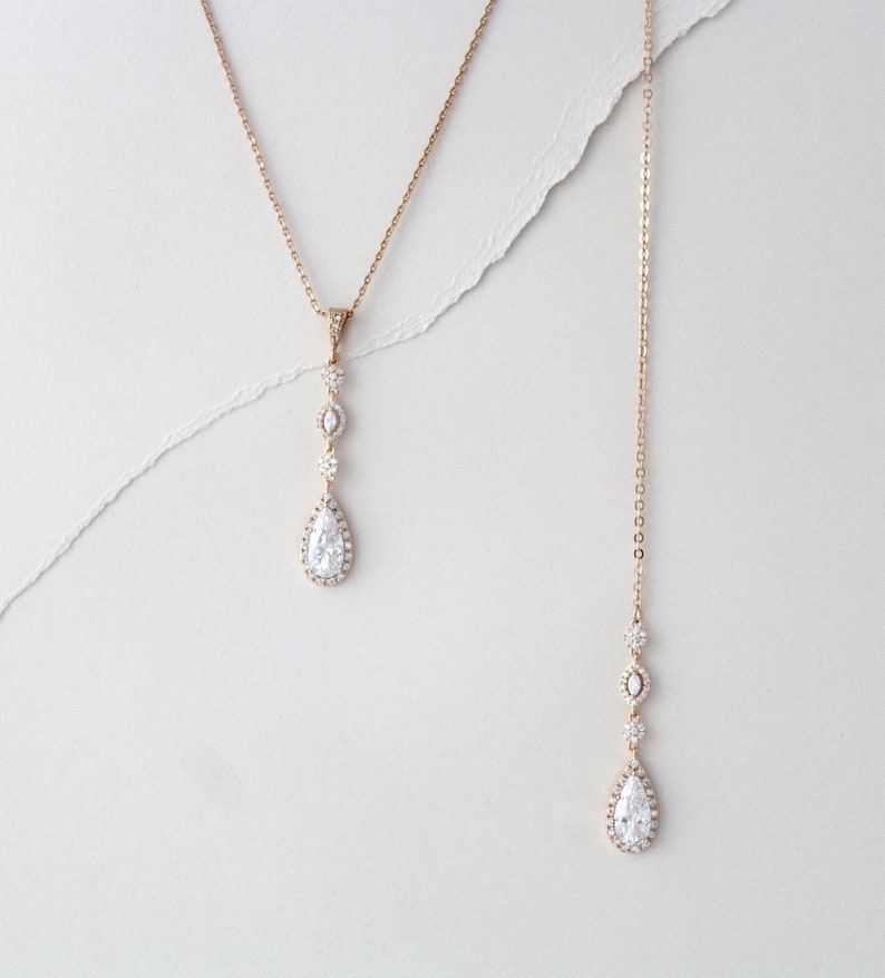 Dainty Backdrop necklace Rose gold Back drop necklace Wedding necklace Bridal jewelry Back necklace Bridal necklace Delicate necklace image 2