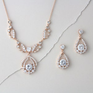 Rose Gold Necklace and Earring Set Bridal Jewelry Set Vintage - Etsy