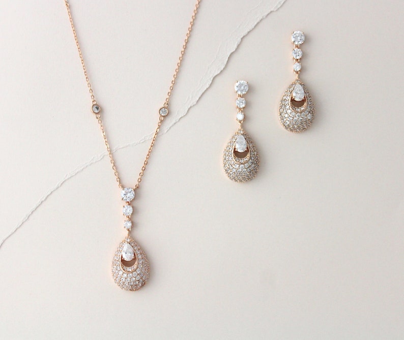 Rose gold Wedding jewelry for brides Bridal necklace and Etsy