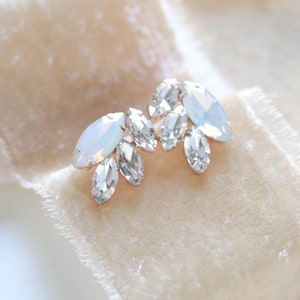 White Opal Bridal Earrings: Rose Gold Crystal Stud Earrings