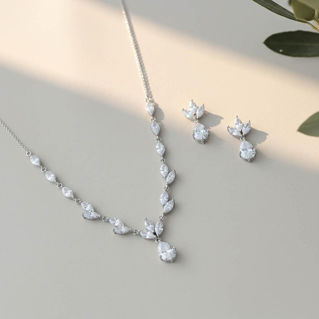 Waterproof Silver 18K Gold Plated Water Drop Pendant Necklace Earrings