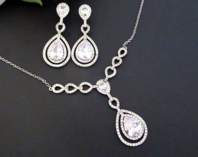 Silver Bridal Jewelry Set, Clear Rhinestone Wedding Jewelry, Bridal