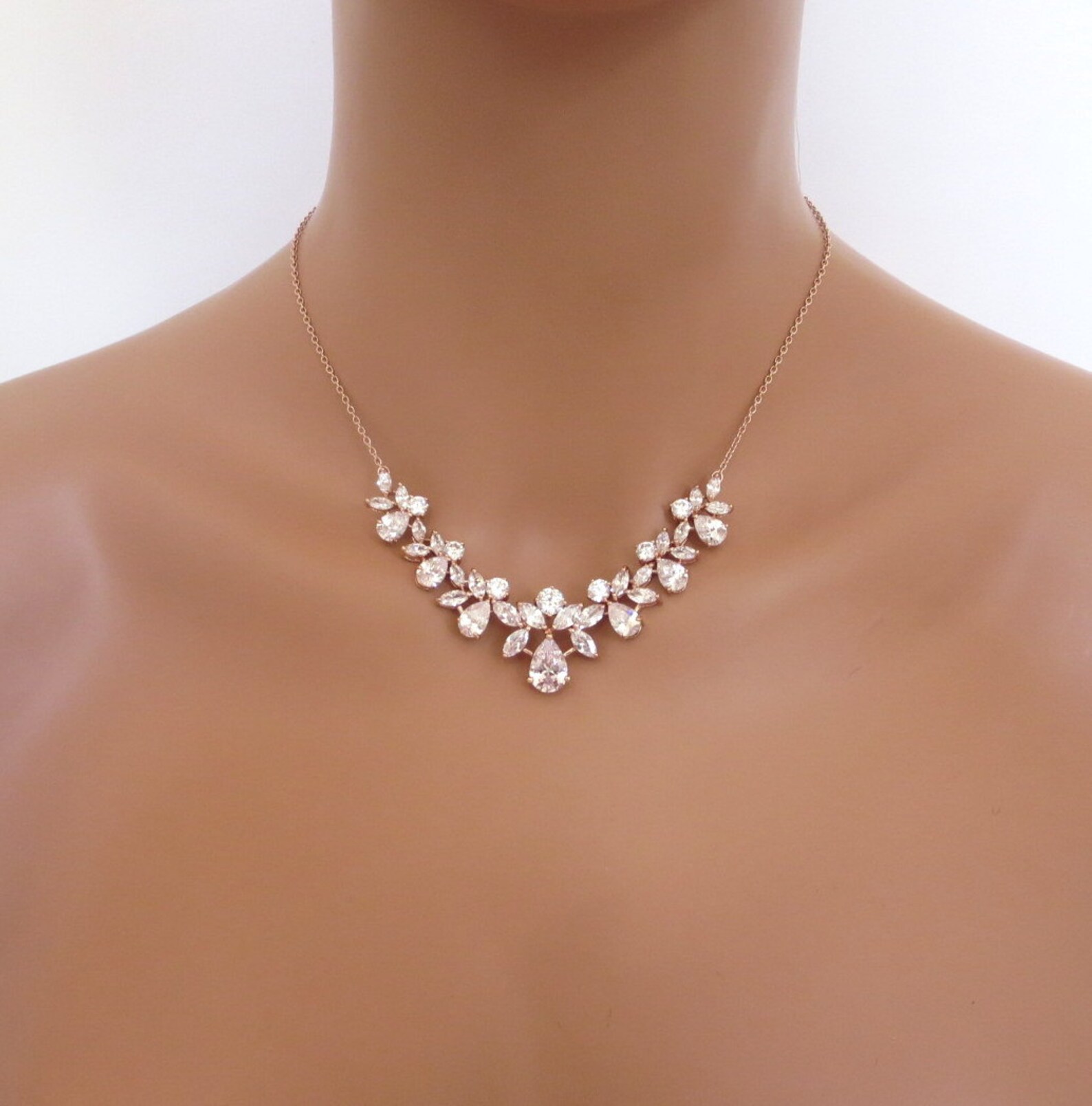 Rose gold necklace set Bridal jewelry set Rose Gold Bridal Etsy