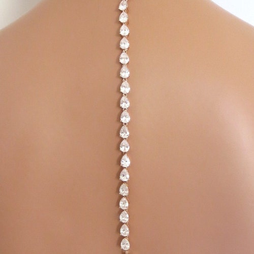 Rose Gold Backdrop necklace Bridal Back shops necklace Rose Gold Bridal necklace set Wedding jewelry set Teardrop necklace Crystal drop earrings