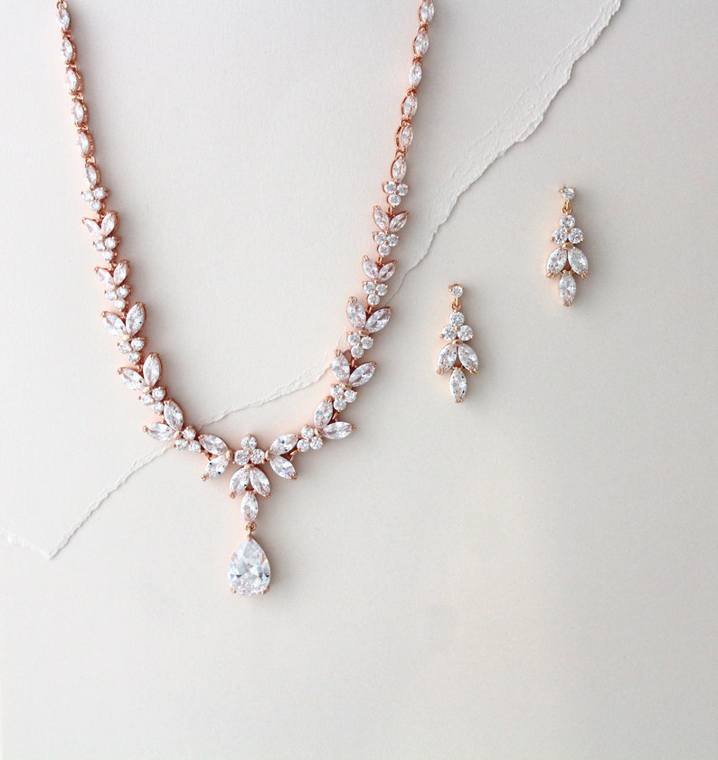 Rose Gold Bridal Necklace and Earrings Bridal Jewelry Set Rose - Etsy