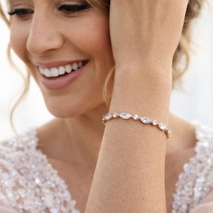 Bridal Tennis bracelet, Rose Gold Bridesmaid bracelet, Wedding bracelet, Cubic zirconia bracelet, Simple bracelet, Bridal jewelry Dainty