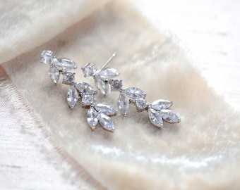 Dainty Bridal earrings, Bridal jewelry, Simple dangle earrings for Bride, CZ Wedding jewelry, Bridesmaid earrings