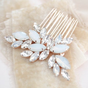 White opal Bridal hair comb, Rose gold hair comb, Crystal Bridal hair piece, Wedding hair accessory, Rose gold hair piece, Comb for Bride image 3