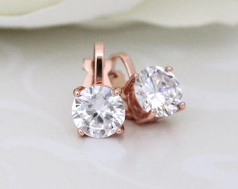 Stud clip on earrings, Rose Gold stud earrings, Clip on earrings, Bridal earrings, Crystal stud earrings, Wedding earrings, Flower girl