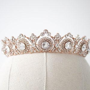 Rose Gold Bridal Tiara, Wedding Hair Accessory, Vintage Bridal Crown, Rhinestone Wedding Crown, Vintage Wedding Tiara, Wedding Headpiece