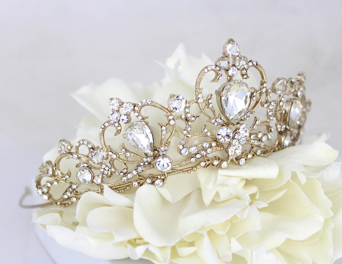 Gold Wedding tiara Bridal tiara Wedding Crown Gold headpiece Etsy