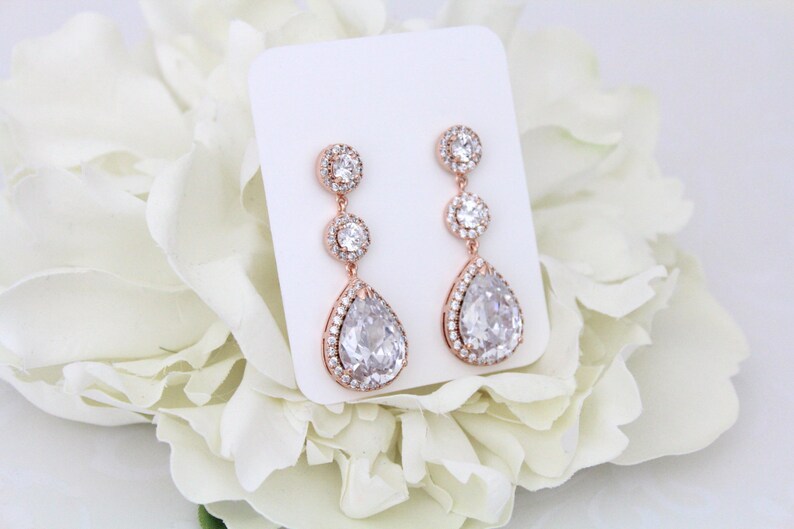 Rose gold dangle earrings Wedding jewelry Bridal jewelry Bridesmaid earrings Drop earrings Rose gold Bridal earrings Wedding earrings