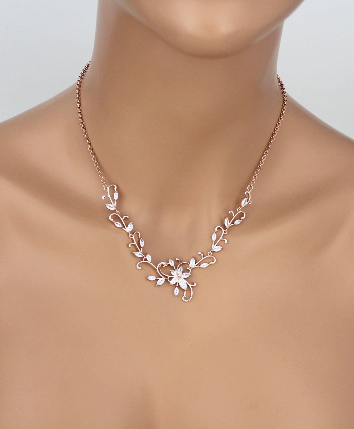 Rose gold Bridal necklace Wedding jewelry Crystal Wedding | Etsy