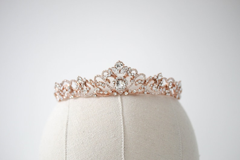 Rose Gold Bridal Tiara Rose Gold Wedding Crown Rhinestone Etsy