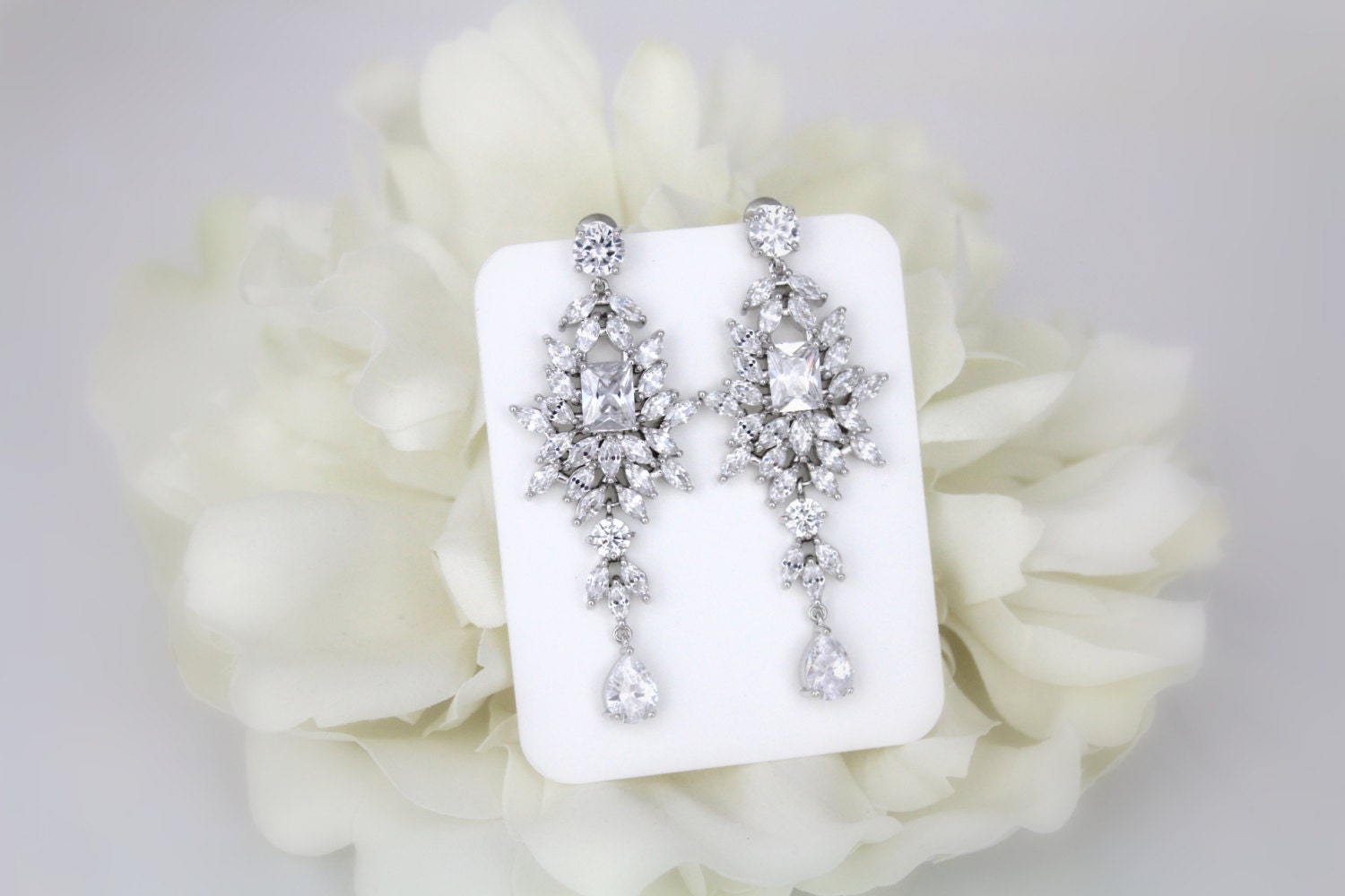 Rose gold Bridal Earrings Bridal jewelry Long crystal drop | Etsy