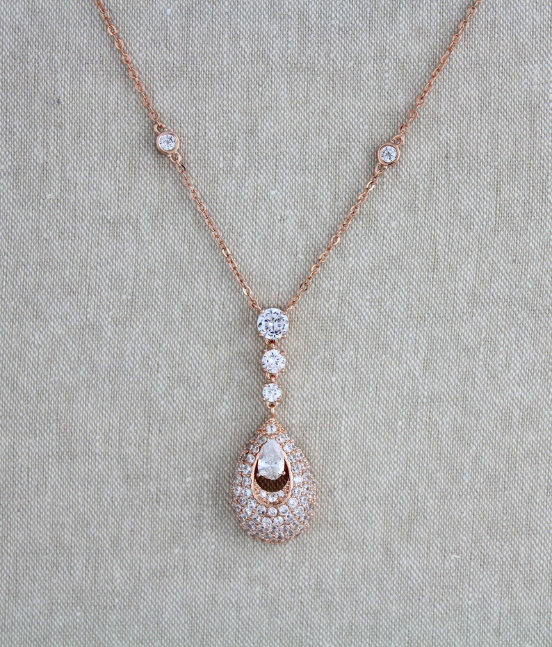 Rose gold Wedding jewelry for brides Bridal necklace and Etsy