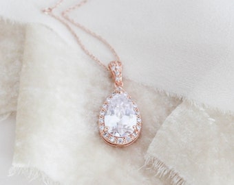 Rose Gold necklace Dainty Bridal necklace Bridal jewelry Crystal Wedding necklace Bridesmaid necklace Wedding jewelry Swarovski crystal