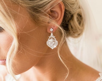 Crystal Bridal Earrings, Art Deco Drop earrings for Bride, Bridal jewelry for Wedding