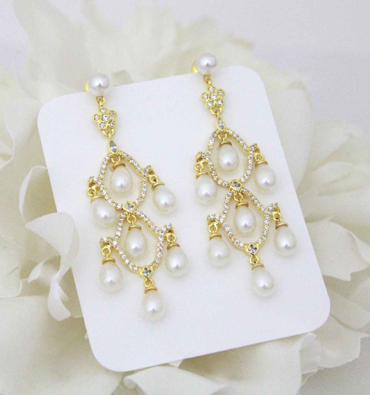Pearl Drop Wedding Earrings Rose Gold Bridal Earrings Bridal - Etsy