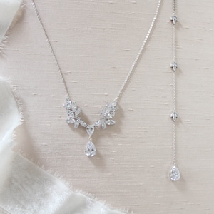 Bridal Backdrop necklace Bridal jewelry CZ back necklace Rose gold back drop necklace Wedding jewelry Back jewelry Necklace for bride