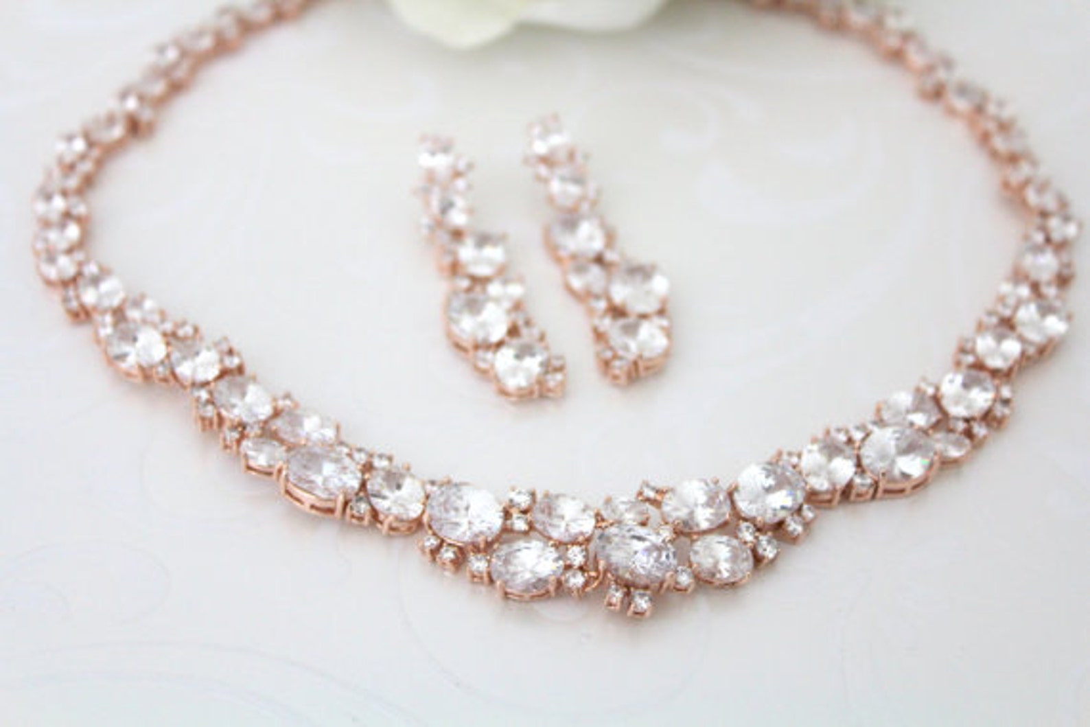Rose Gold Backdrop Necklace Bridal Back Drop Necklace Wedding Etsy UK