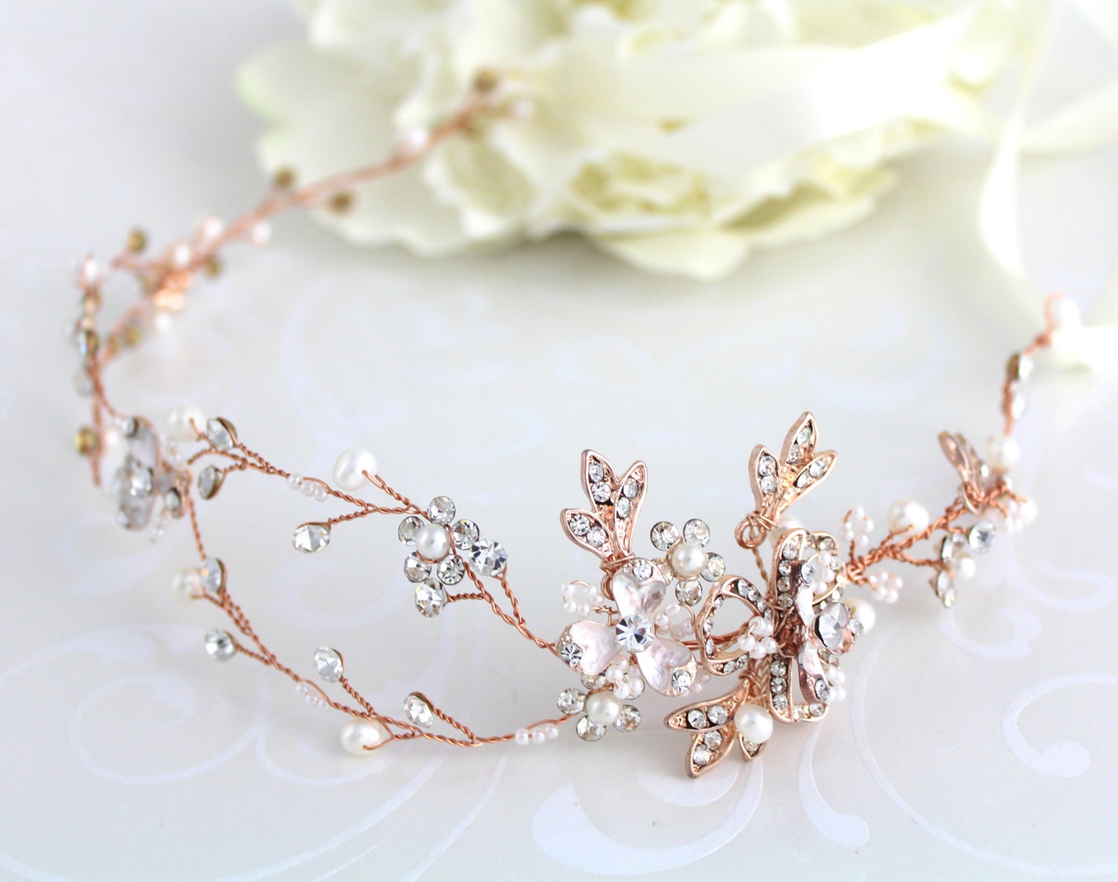 Rose Gold Hair Vine Rose Gold Headband Wedding Hair Etsy