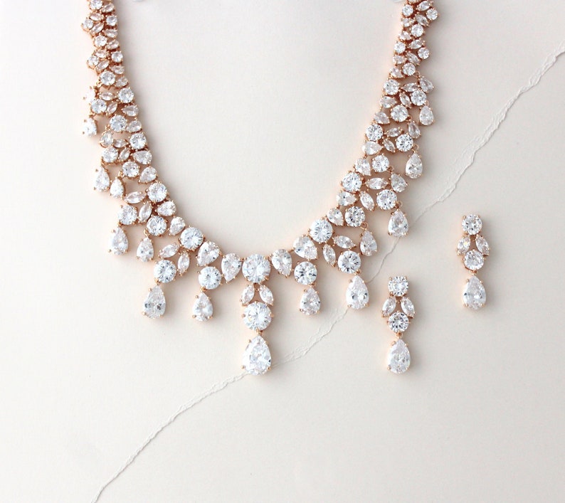 Rose gold statement necklace Rose Gold Bridal necklace Rose Etsy