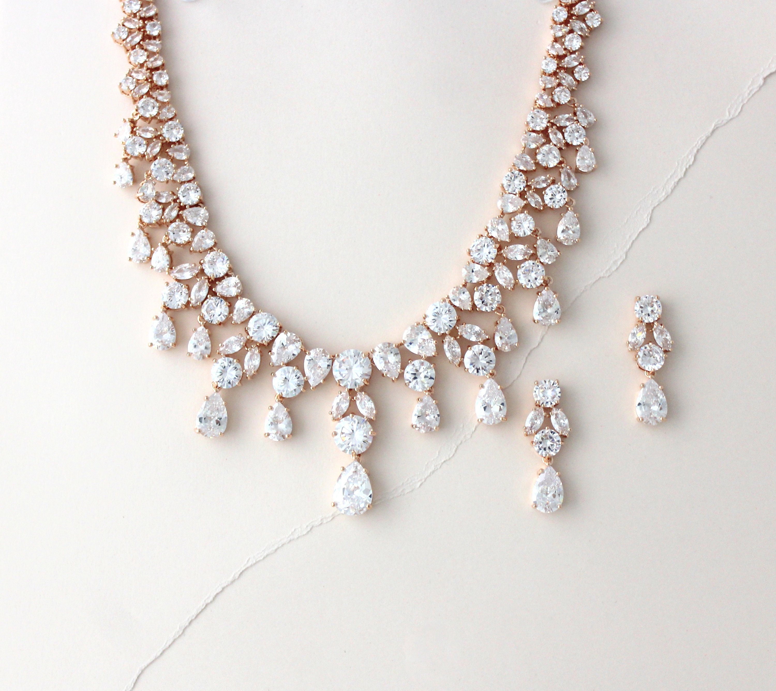 Rose gold statement necklace Rose Gold Bridal necklace Rose Etsy