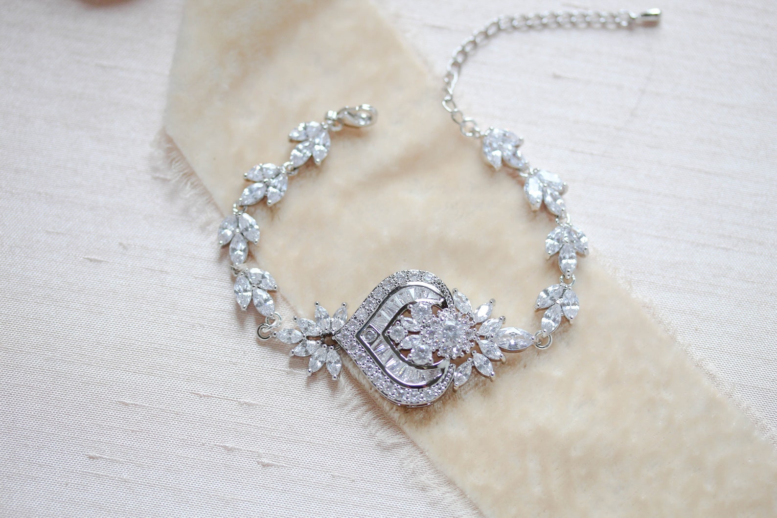 Rose Gold Wedding Bracelet Cubic Zirconia Bracelet Bridal Etsy