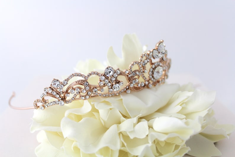 Rose gold Bridal tiara Rose gold Wedding crown Rhinestone crystal tiara Vintage style wedding tiara Bridal headband headpiece image 8