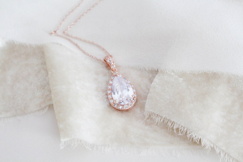 Dainty Rose Gold Bridal earrings Bridal jewelry Simple Crystal Etsy