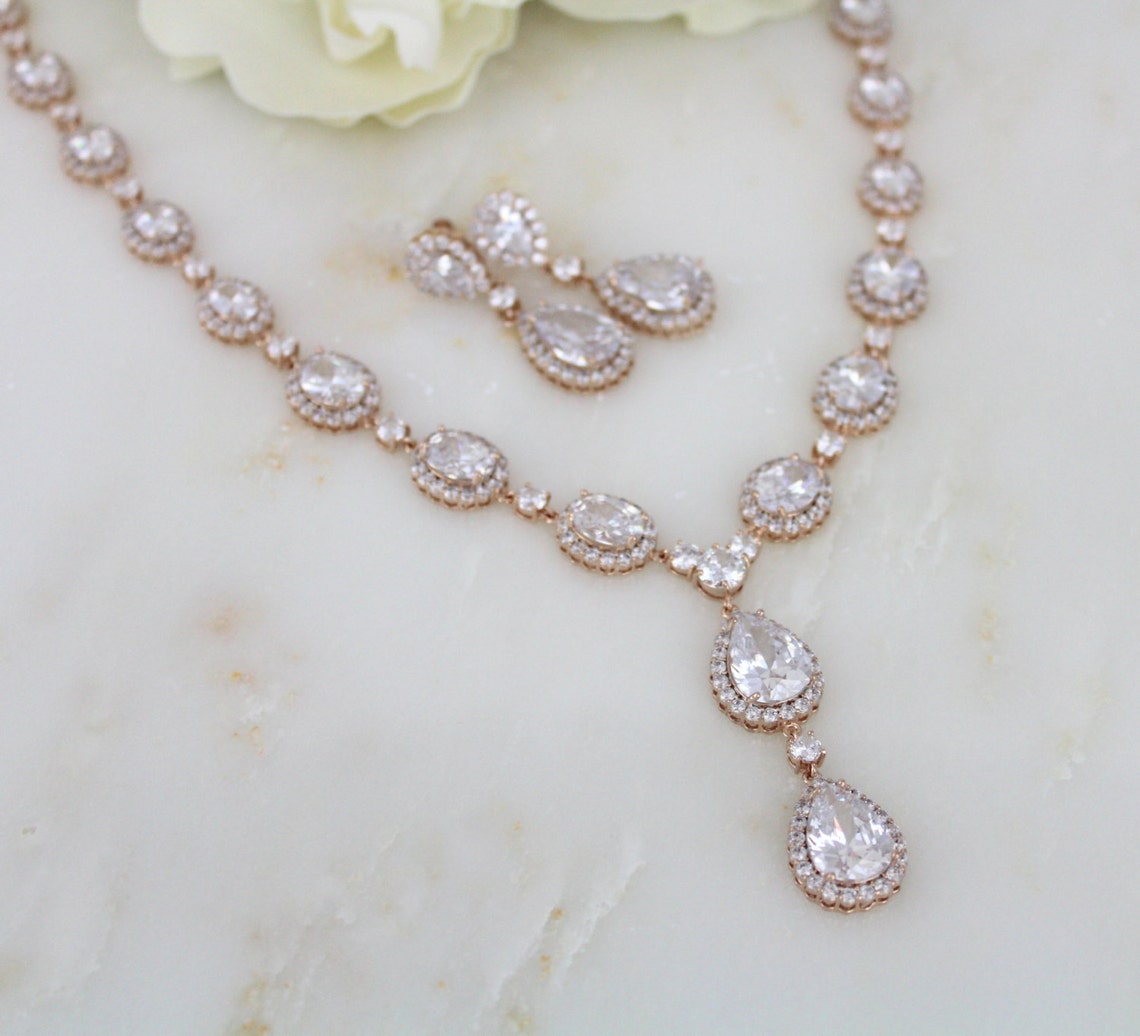 Rose gold bridal necklace set Clearance