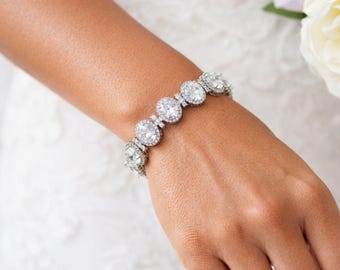 CZ Bridal Bracelet, Statement Tennis bracelet for Bride, Bridal jewelry for Wedding, Oval crystal bracelet