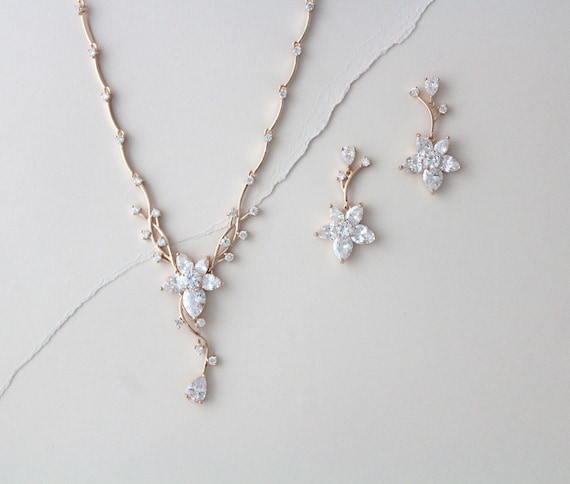 Rose Gold Bridal Necklace and Earring 