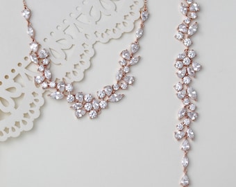 Rose gold Backdrop necklace, Bridal Back necklace, Bridal jewelry, Bridal Y necklace, Rose gold Wedding jewelry, Necklace for Bride