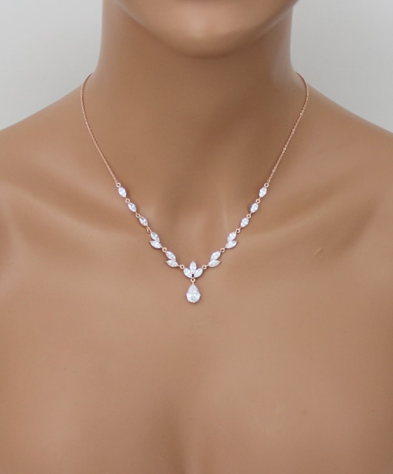 Shiny Crystal Teardrop Pendant Necklace Earrings Wedding Bridal Jewelry Set 