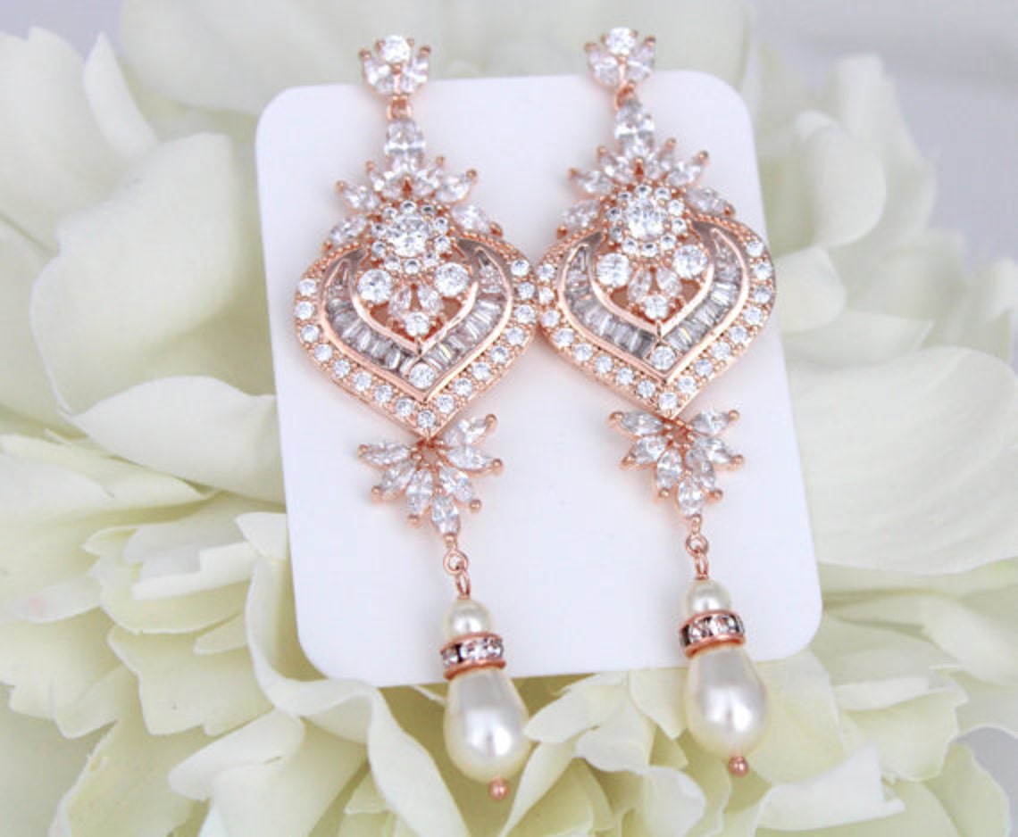 Rose Gold Wedding bracelet Cubic zirconia bracelet Bridal Etsy