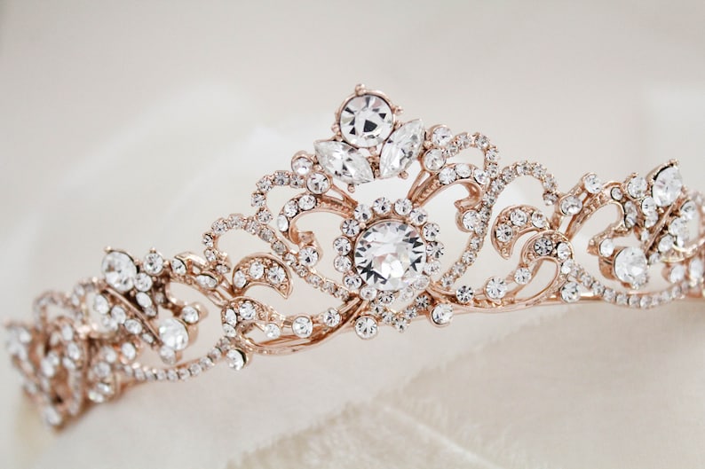 Rose gold Bridal tiara Rose gold Wedding crown Rhinestone crystal tiara Vintage style wedding tiara Bridal headband headpiece image 10