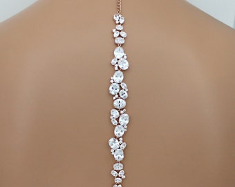 Rose Gold backdrop necklace Bridal back drop necklace Wedding necklace set Bridal jewelry set Chunky CZ necklace Bridal drop earrings