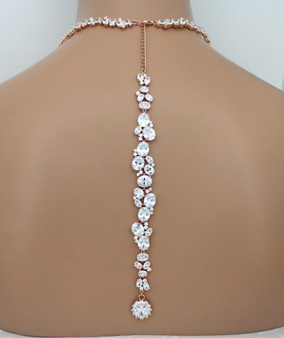 Rose Gold Backdrop Necklace Bridal Back Drop Necklace Wedding Necklace Set Bridal Jewelry Set Chunky CZ Necklace Bridal Drop Earrings Etsy